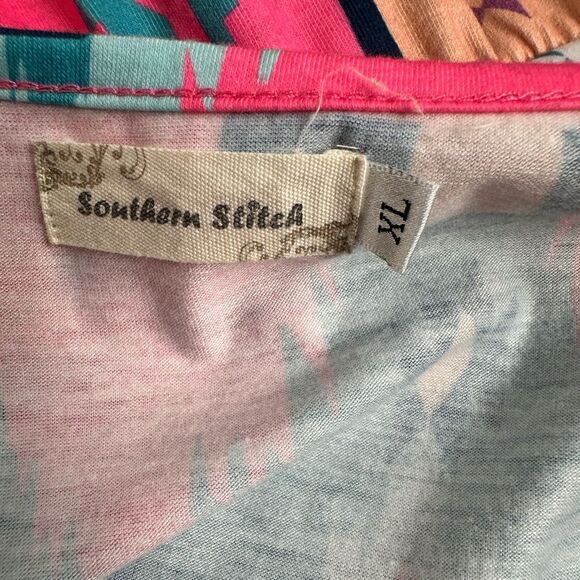 EUC Southern Stitch Pink Blue Aztec Print V Neck Tier Ruffle Blouse Top- Size XL - Picture 4 of 5